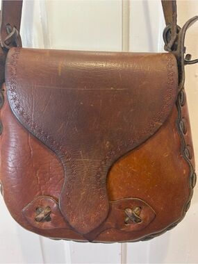 Vintage 1970s Handmade Leather Crossbody Saddle